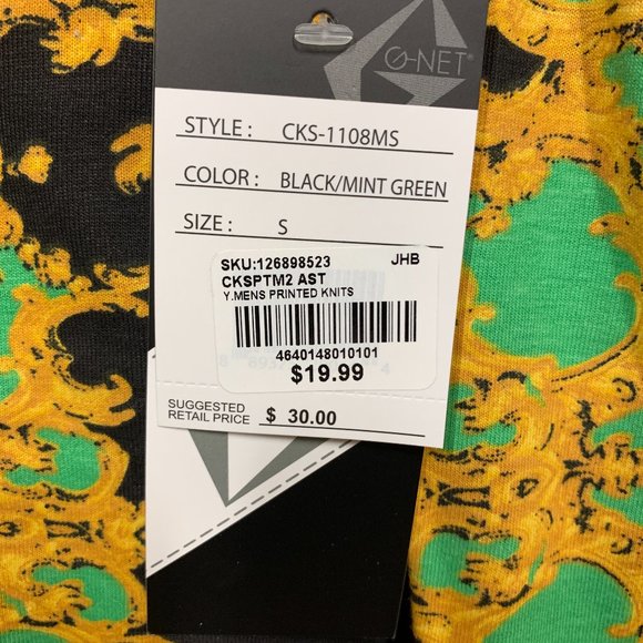 G-Net Young Men's Black Mint Green Gold Indian Style Short Sleeve T-Shirt - Picture 6 of 6